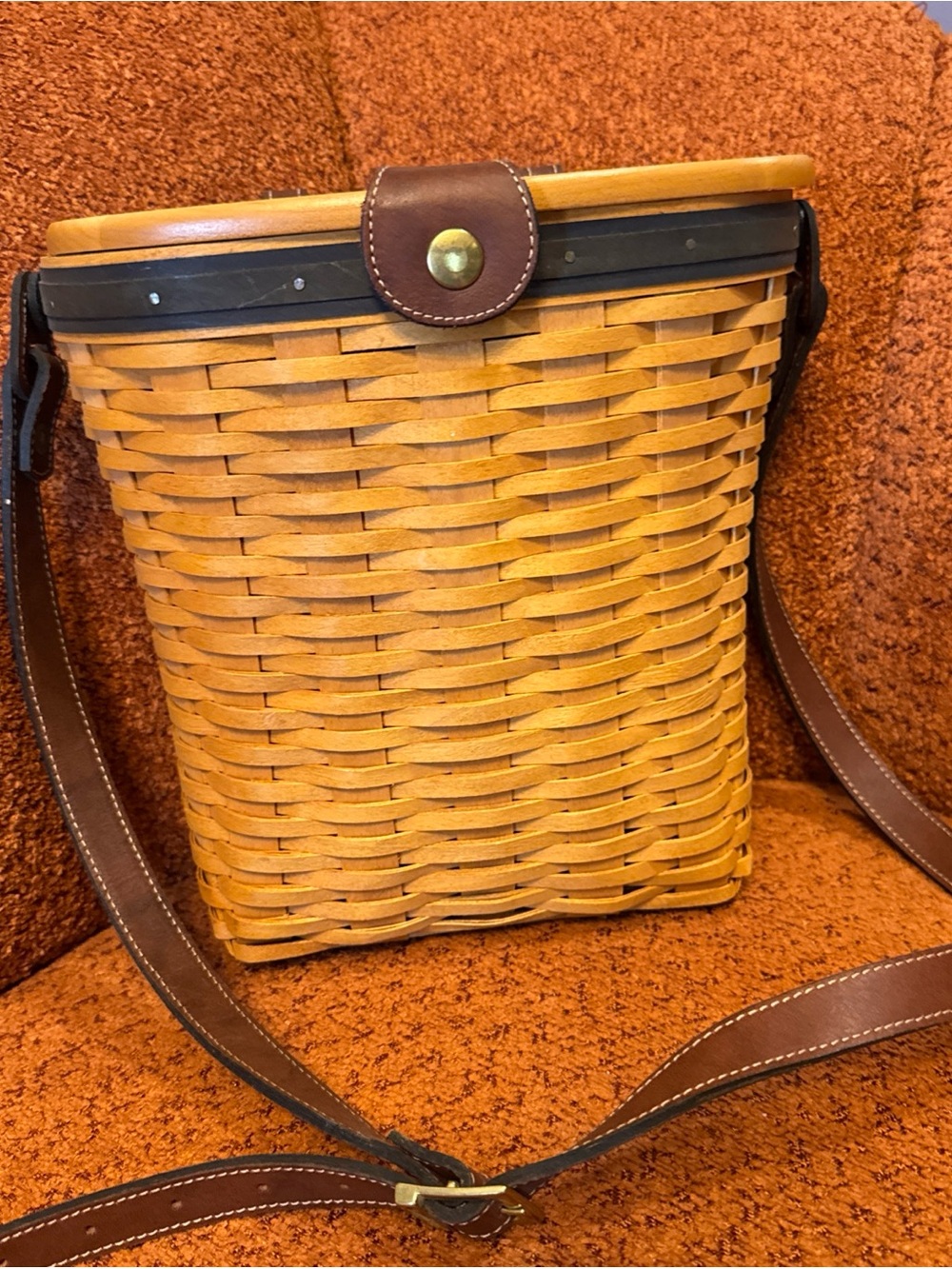 Vintage LONGABERGER SADDLEBROOK Leather WICKER BASKET PURSE LARGE Woman's Bag - Picture 12 of 12